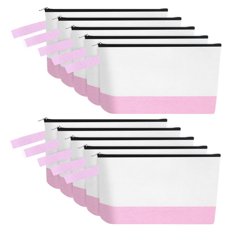 Sinzip 10 Pieces Cotton Canvas Makeup Bag with Bottom and Strap MultiPurpose Cosmetic Bag with Zipper Travel Toiletry Pouch Blank DIY Craft Bag WhitePink S - Image 2