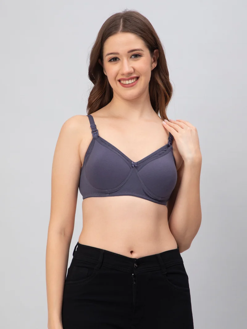 CEE 18 Women's Padded Breastfeeding Nursing Maternity Nonwired Bra for Ladies Pack of 3(Red-Black-Greyishblue)
