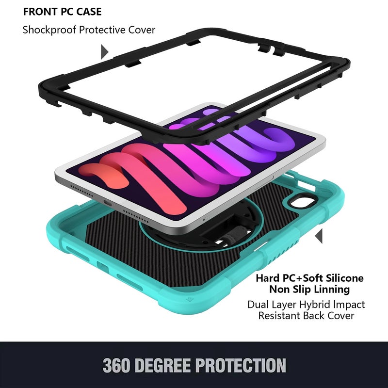 HuHa Protective Cover For iPad mini 6 / mini 2024 PC Hybrid Silicone Tablet Case with Holder & Hand Strap & Shoulder Strap(Mint Green) - Image 3