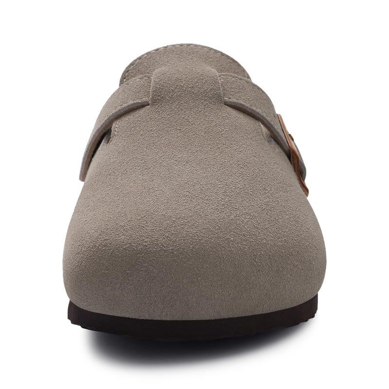 KIDMI Genuine Suede Clogs for Women Cork Footbed Sandals Leather Mules Potato Shoes with Arch Support Concrete Gray 40 (Size 8.5) - Image 4