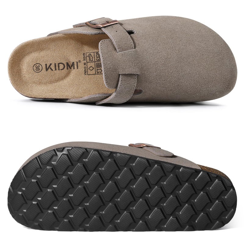 KIDMI Genuine Suede Clogs for Women Cork Footbed Sandals Leather Mules Potato Shoes with Arch Support Concrete Gray 40 (Size 8.5) - Image 3