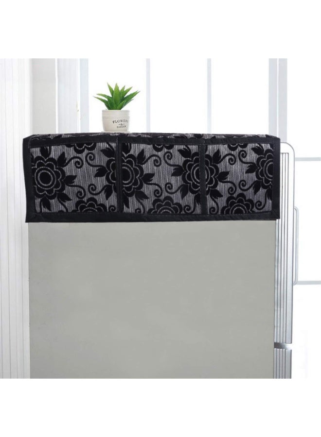 Kuber Industries Fridge Top Cover|Floral Print & Cotton Material|6 Utility Side Pockets With Plain Border|Size 94 x 54 CM, Pack of 1 (Black) - Image 2