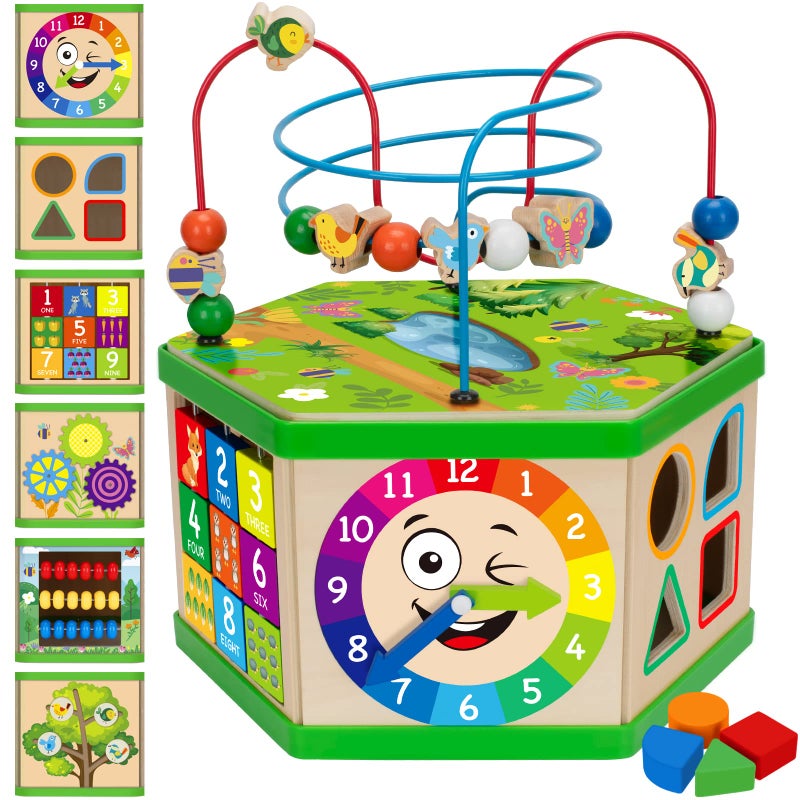 Duchong Wooden Activity Cube for 1 Year old 1218 Month Boys Girls 7in1 STEM Montessori Early Developmental Learning Toys for Kids Aged 12 Ideal 1st Birthday Gift Toys for Baby Toddlers Green - Image 2