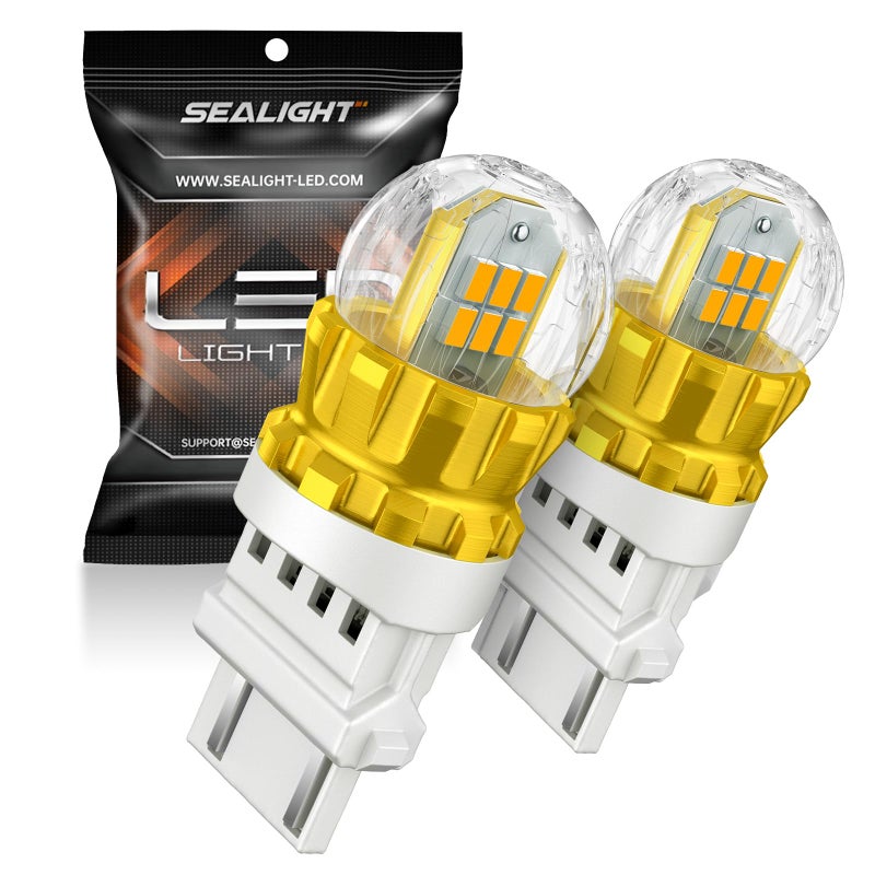 مصباح LED SEALIGHT 3156 3157 أصفر كهرماني مع مقاوم خارجي، مصابيح T25 فائقة السطوع 3056 3057 4057 4157 3020SMD مع جهاز عرض HD للأضواء الأمامية والخلفية وإشارات الانعطاف