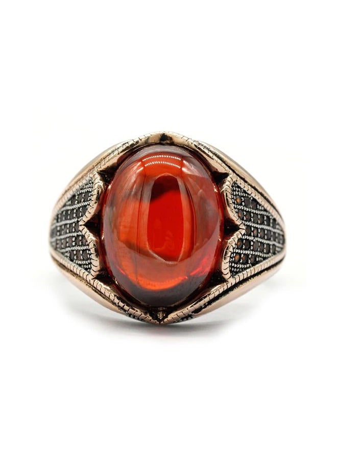 LovePlus Solid Silver Men Rings Red Garnet Stone Men's Ring Handmade Turkish Vintage Ring Luxury Jewelry Bands, 11, Metal, Garnet - Image 2
