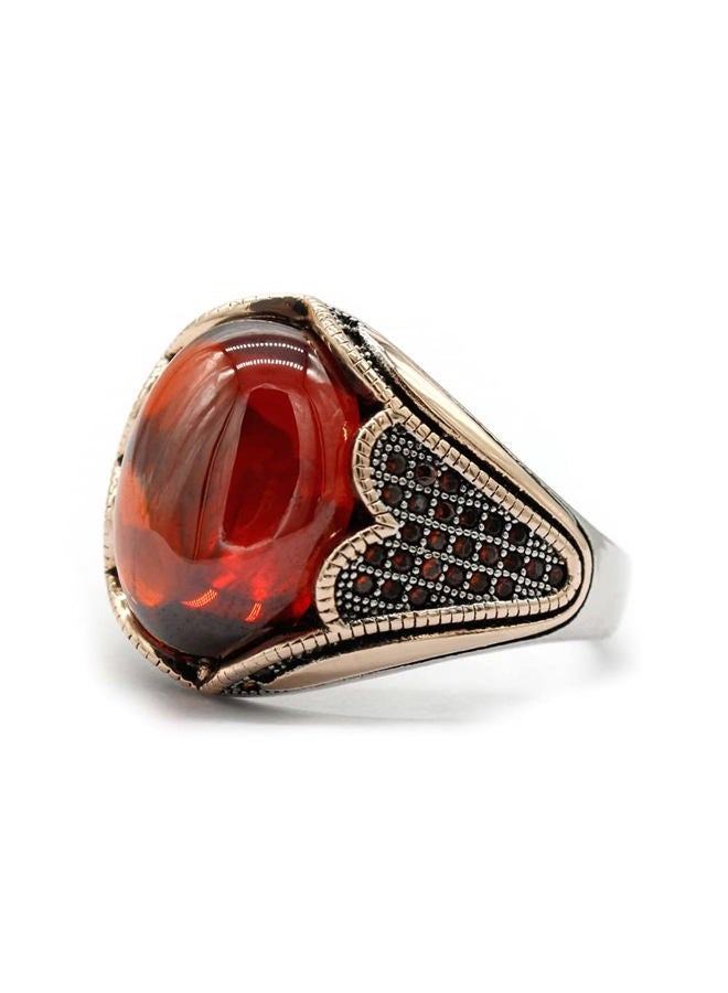 LovePlus Solid Silver Men Rings Red Garnet Stone Men's Ring Handmade Turkish Vintage Ring Luxury Jewelry Bands, 11, Metal, Garnet - Image 3