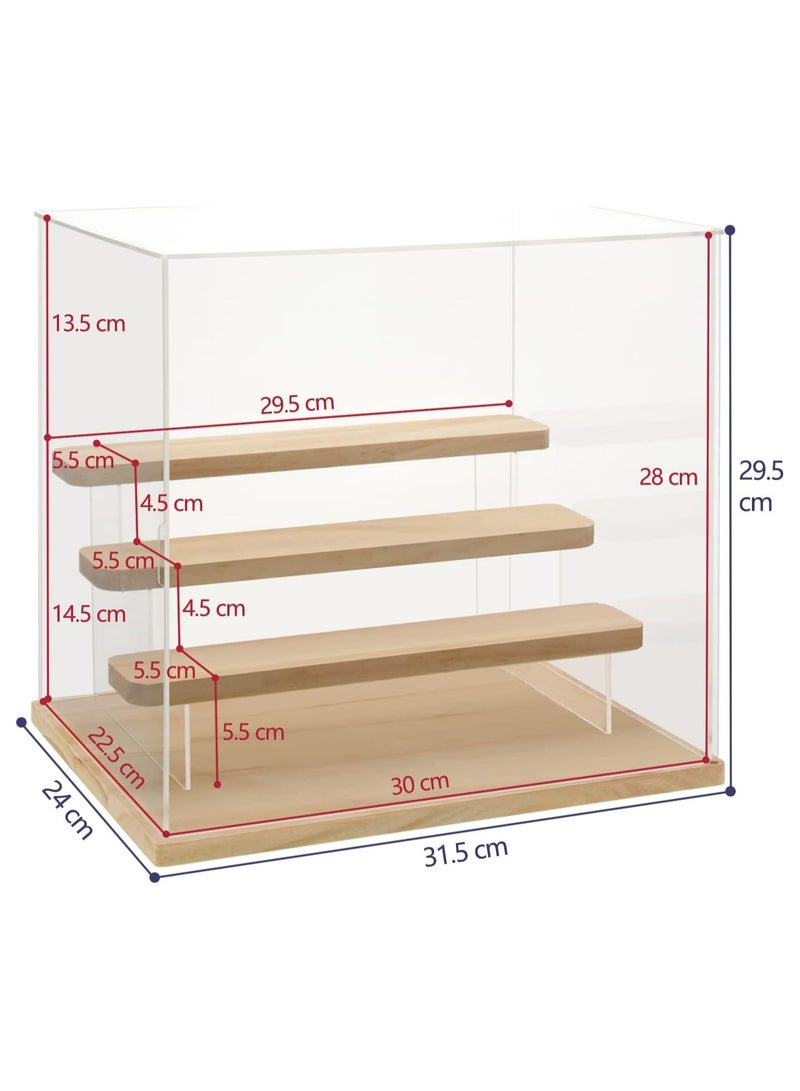 NANAO 4 Tier Clear Acrylic Display Case for Models, Mini Figures, Pop Mart, Labubu, Sonny Angel, Smiski - Assemble Dustproof Display Box with Door, Display Stand (Wood Base Step) - Image 2