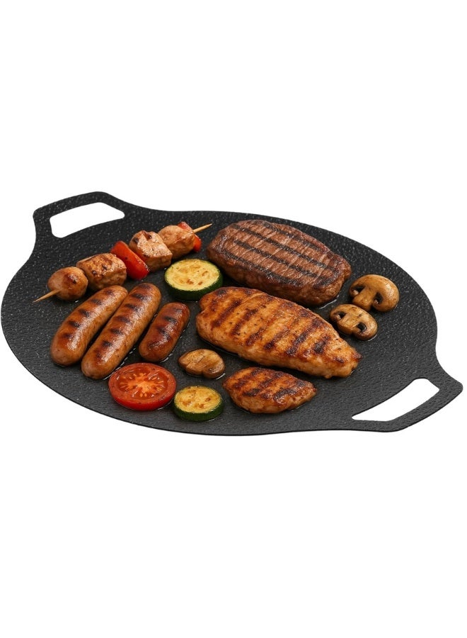 Korean Grill Pan with Bag, 34 cm Non-Stick Iron Grill Plate, Portable Indoor Outdoor Grilling Tray with Handles, Compatible with Gas Stove, Induction Cooker, Electric Cooktop - Image 1