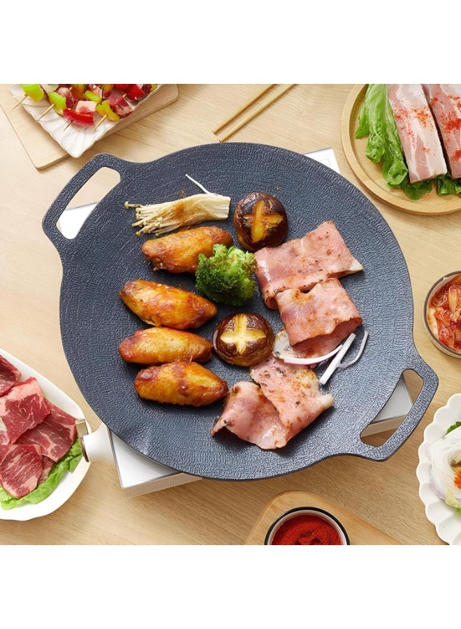 Korean Grill Pan with Bag, 34 cm Non-Stick Iron Grill Plate, Portable Indoor Outdoor Grilling Tray with Handles, Compatible with Gas Stove, Induction Cooker, Electric Cooktop - Image 3