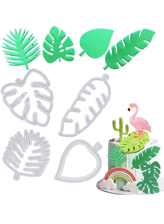 4 Pcs Tropical Leaf Cookie Cutter, Hawaiian Palm Tree Cutter Fondant Mold, Multipurpose Fondant Leaf Cutter For Gum Paste Cake Decorating Holiday Biscuit Cutter For Cookie Making - Image 1
