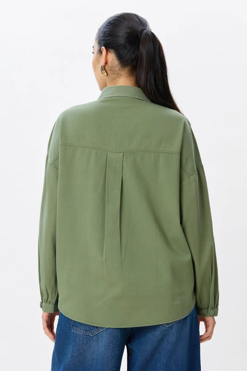 Virgio  Solid Cotton Welt Pocket Twill Shirt for Women for Women | Best Price UAE