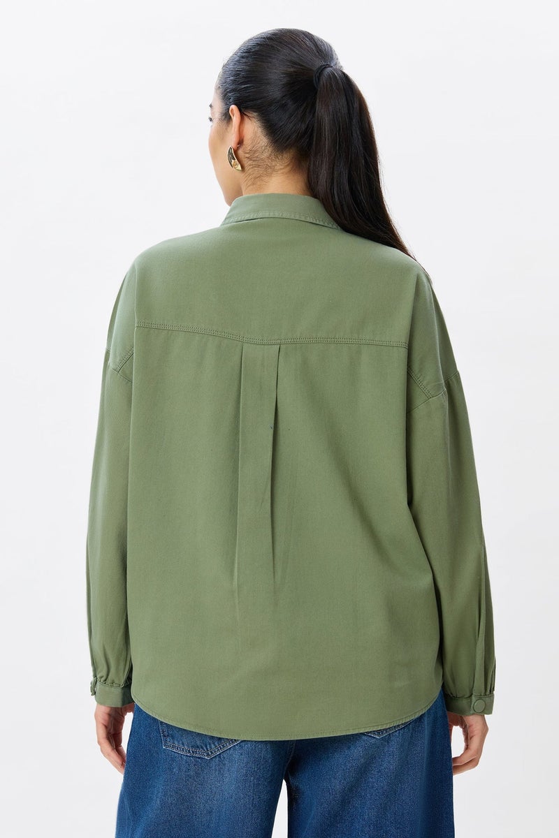Virgio Solid Cotton Welt Pocket Twill Shirt for Women - Image 4