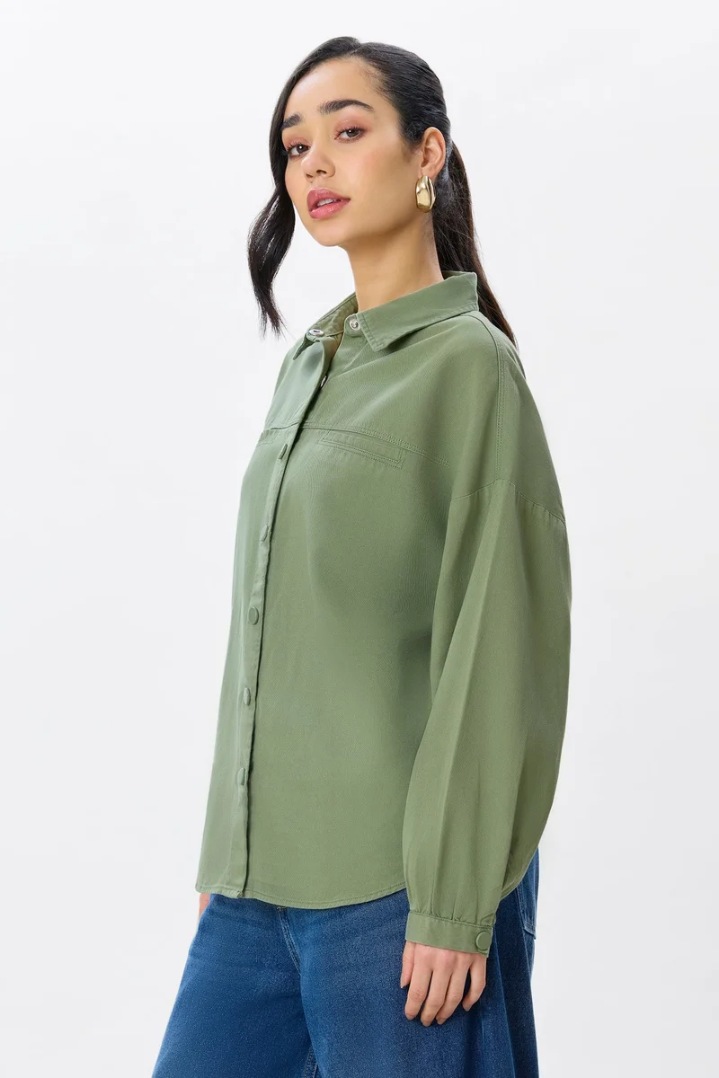 Virgio  Solid Cotton Welt Pocket Twill Shirt for Women for Women | Best Price UAE