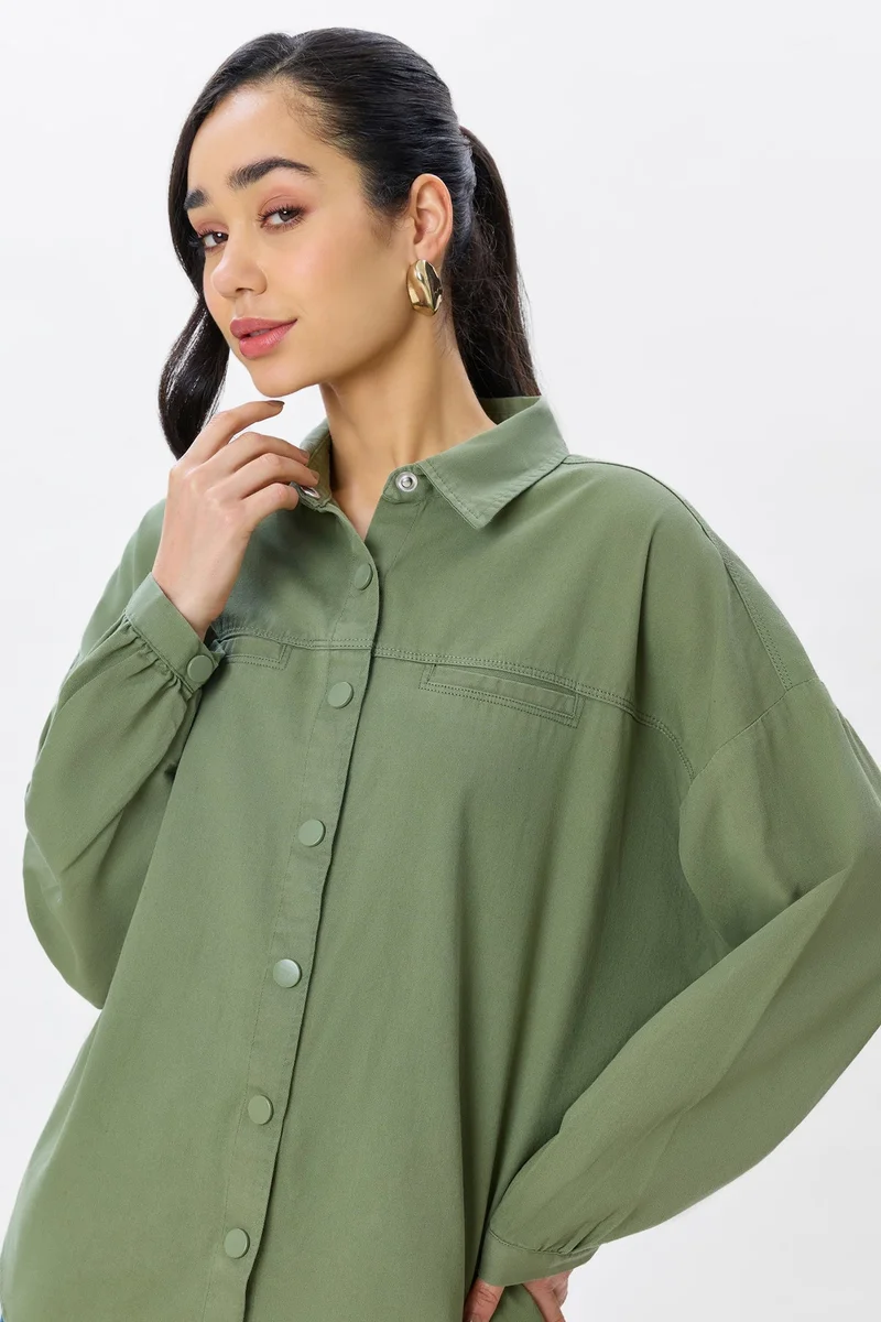 Virgio  Solid Cotton Welt Pocket Twill Shirt for Women for Women | Best Price UAE