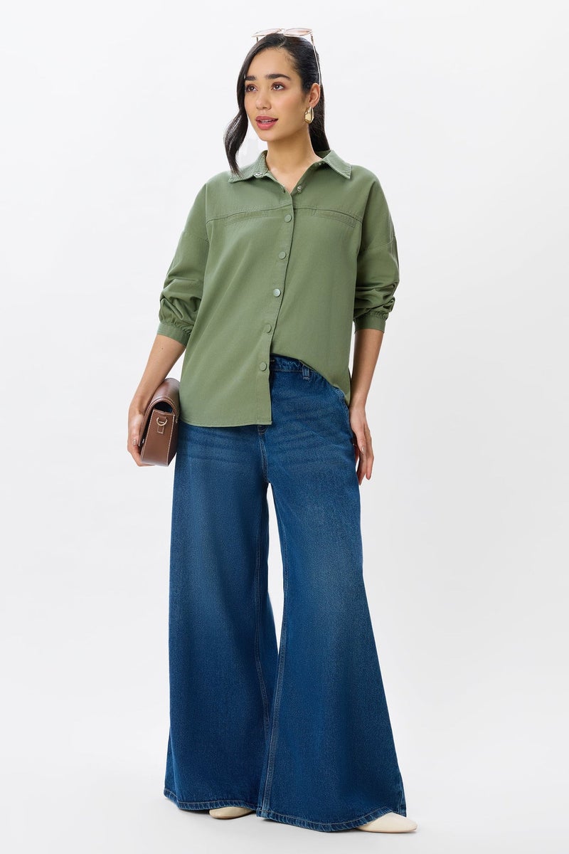 Virgio Solid Cotton Welt Pocket Twill Shirt for Women - Image 2