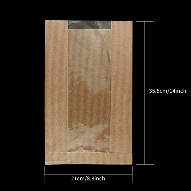Newbested 30 Pack Kraft Paper Bread Loaf Bag with Clear Front Window,Brown Bakery Cookie Food Coffee Storage Packaging Treat Bag (14" x 8.3" x 3.5") - Image 2