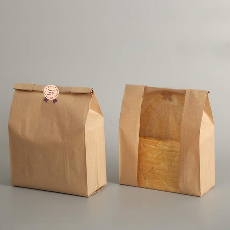 Newbested 30 Pack Kraft Paper Bread Loaf Bag with Clear Front Window,Brown Bakery Cookie Food Coffee Storage Packaging Treat Bag (14" x 8.3" x 3.5") - Image 4