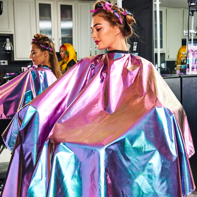 Betty Dain The Aurora Collection All Purpose Cape, 54" W x 65" L, Water & Chemical Proof, Machine Washable, Adjustable Snap Closure, Matches Other The Aurora Collection Products, Holographic Design - Image 3