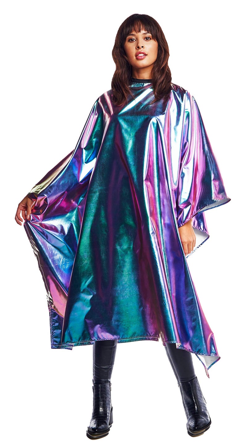 Betty Dain The Aurora Collection All Purpose Cape, 54" W x 65" L, Water & Chemical Proof, Machine Washable, Adjustable Snap Closure, Matches Other The Aurora Collection Products, Holographic Design - Image 1