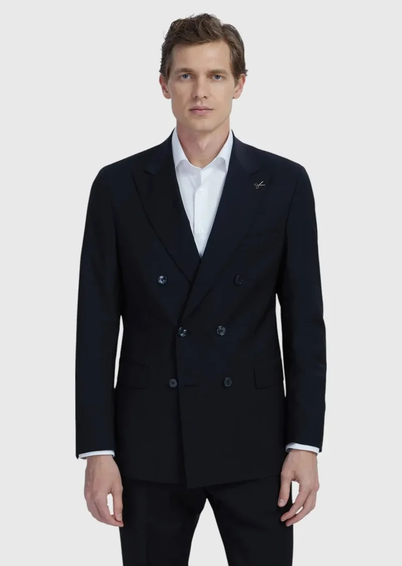 RAMSEY Black Plain Zeroweight Slim Fit Wool Blended Suit