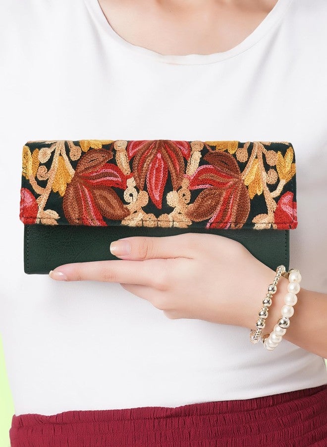 EVEDA Women Gorgeous Embrodeiry Clutch Ladies Party Wedding Purse Bag (Green) - Image 5
