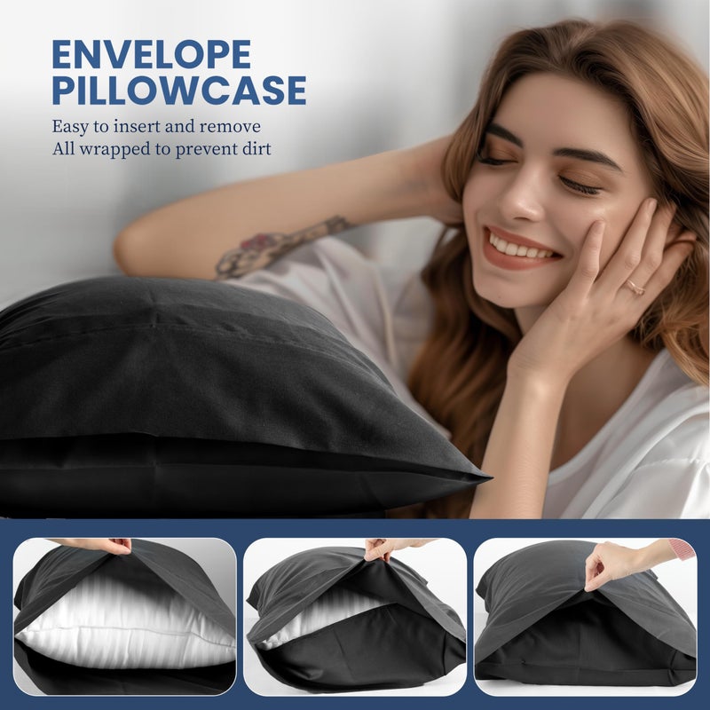 Simple Deluxe Queen Size 4 Piece Sheet Set, Lightweight Super Soft Easy Care Microfiber - Comfy Breathable, Cooling Bedding Sheets with Deep Pocket, Shrinkage and Fade Resistant, Hotel Luxury, Black - Image 3