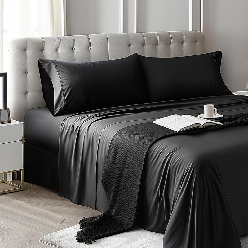 Simple Deluxe Queen Size 4 Piece Sheet Set, Lightweight Super Soft Easy Care Microfiber - Comfy Breathable, Cooling Bedding Sheets with Deep Pocket, Shrinkage and Fade Resistant, Hotel Luxury, Black - Image 1
