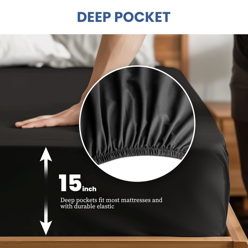 Simple Deluxe Queen Size 4 Piece Sheet Set, Lightweight Super Soft Easy Care Microfiber - Comfy Breathable, Cooling Bedding Sheets with Deep Pocket, Shrinkage and Fade Resistant, Hotel Luxury, Black - Image 5