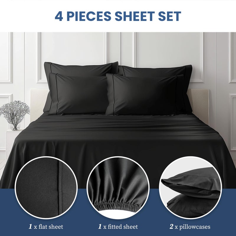 Simple Deluxe Queen Size 4 Piece Sheet Set, Lightweight Super Soft Easy Care Microfiber - Comfy Breathable, Cooling Bedding Sheets with Deep Pocket, Shrinkage and Fade Resistant, Hotel Luxury, Black - Image 4