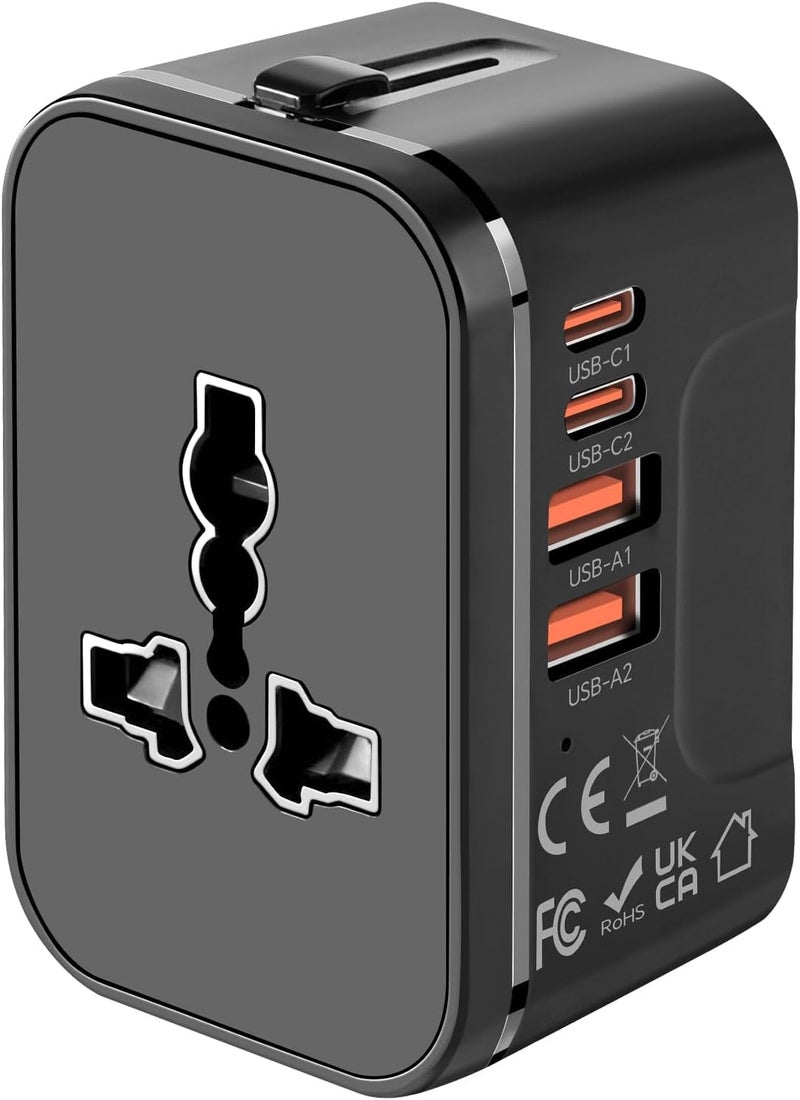 rts PD20W (2 Type C 2 USB) Travel Essentials Universal Travel Adapter with 1920W Heavy Duty Power Built in Dual USB & Type C Fast Charger Ports Plug International All in One Portable Travel Adapter - Image 1