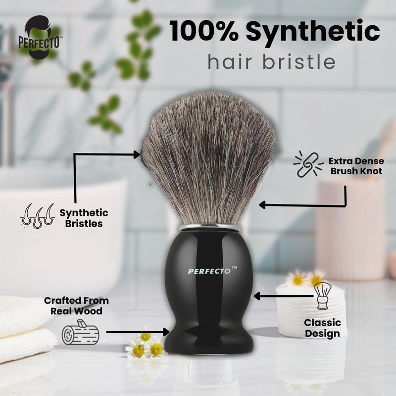 Perfecto Synthetic Bristles Shaving Brush For Men, Engineered for The Best Shave of Your Life. Shave Brush for Wet Shave for Safety Razor - Barbers Accessories, Gift For Him - Image 4