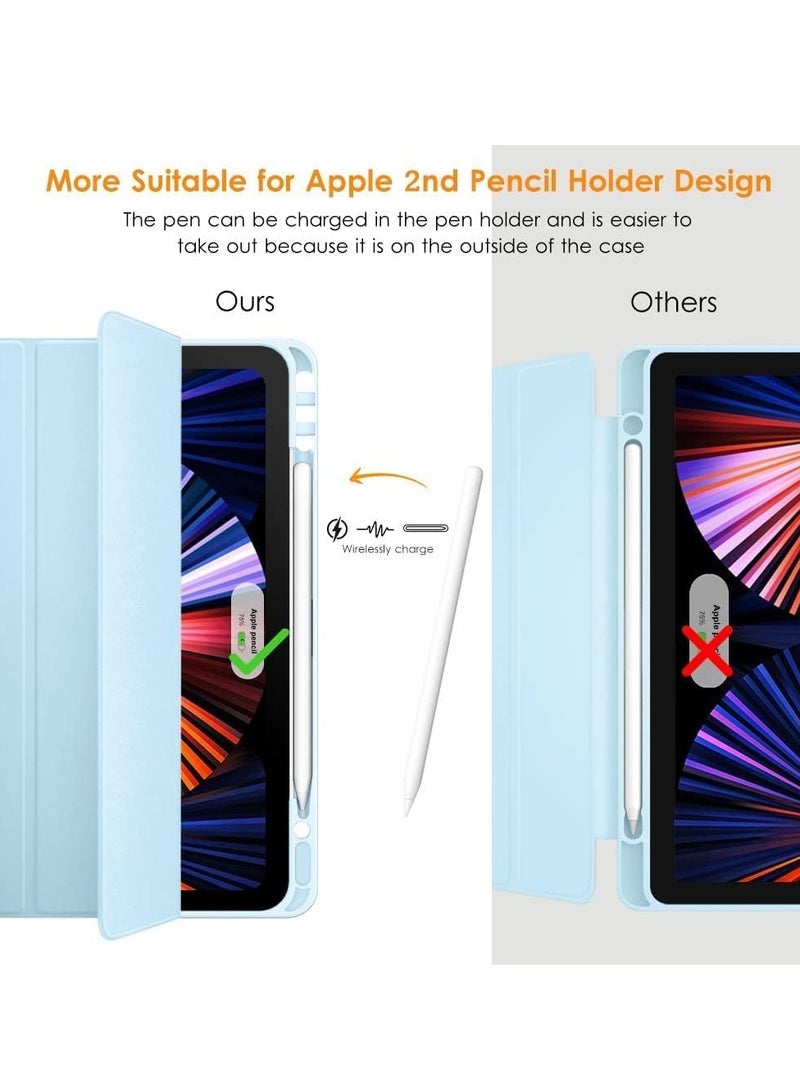 TIGER iPad Pro 12.9 Case 2021 – Full Body Protective Smart Cover with Apple Pencil 2 Charging, Auto Sleep/Wake, Soft TPU Back for iPad Pro 12.9-inch 5th Gen, Ice Blue – Slim, Durable, and Stylish Protection. - Image 5