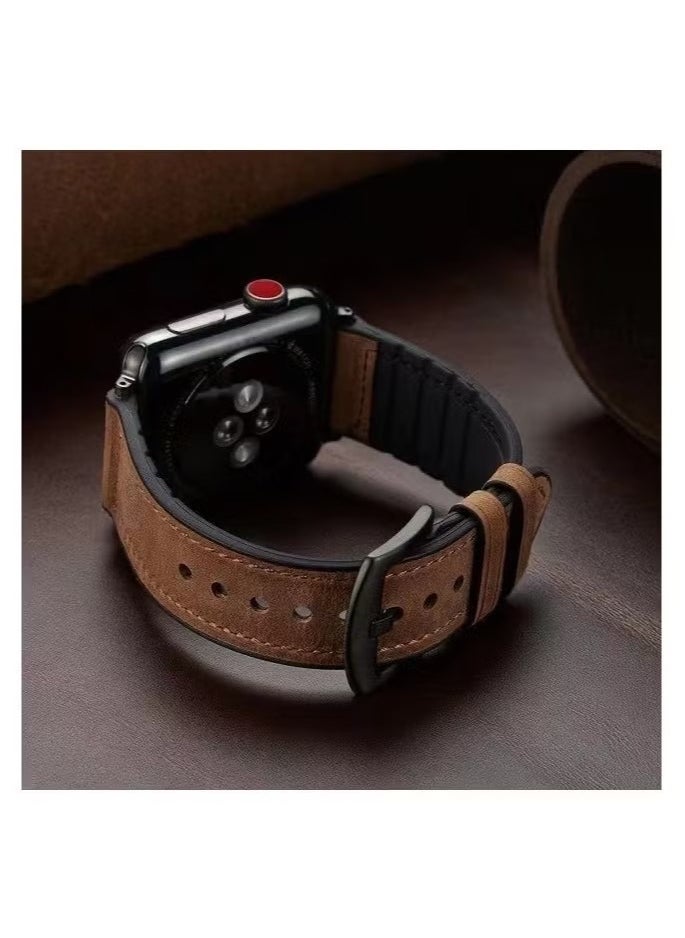 Generic Premium Leather Apple Watch Strap Compatible with Apple Watch Band 38mm 40mm 41mm 42mm 44mm 45mm 49mm,Yola Leather Bracelet for iWatch Ultra 2/Ultra Series 9/8/7/6/5/4/3/2/1/SE/SE2 Women Men  - Image 3