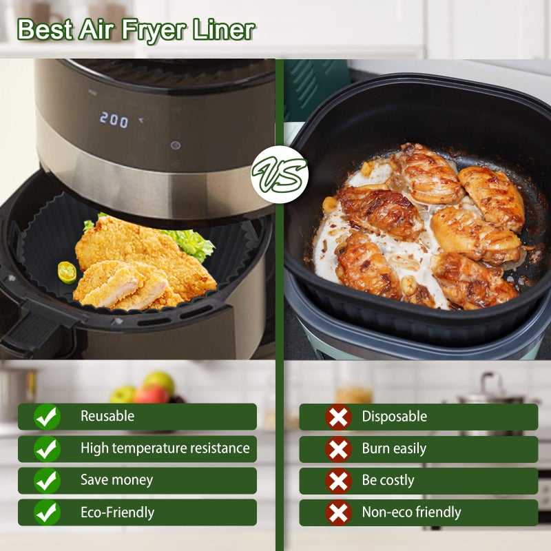 Komzon 3 Pack Air Fryer Silicone Liners, 8Inch Airfryer Liners, AirFryer Basket Liner, Reusable Food Grade Air Fryers Basket Pots Oven Liner Baking Tray, Air Fryer Silicone Mat Accessories Kitchen - Image 4