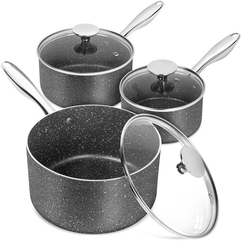 MICHELANGELO Sauce Pan with Lid 3 Quart Saucepan with Lid Nonstick Small Pot Granite Sauce Pan with Stainless Steel Handle 3 Qt Saucepan Induction Compatible