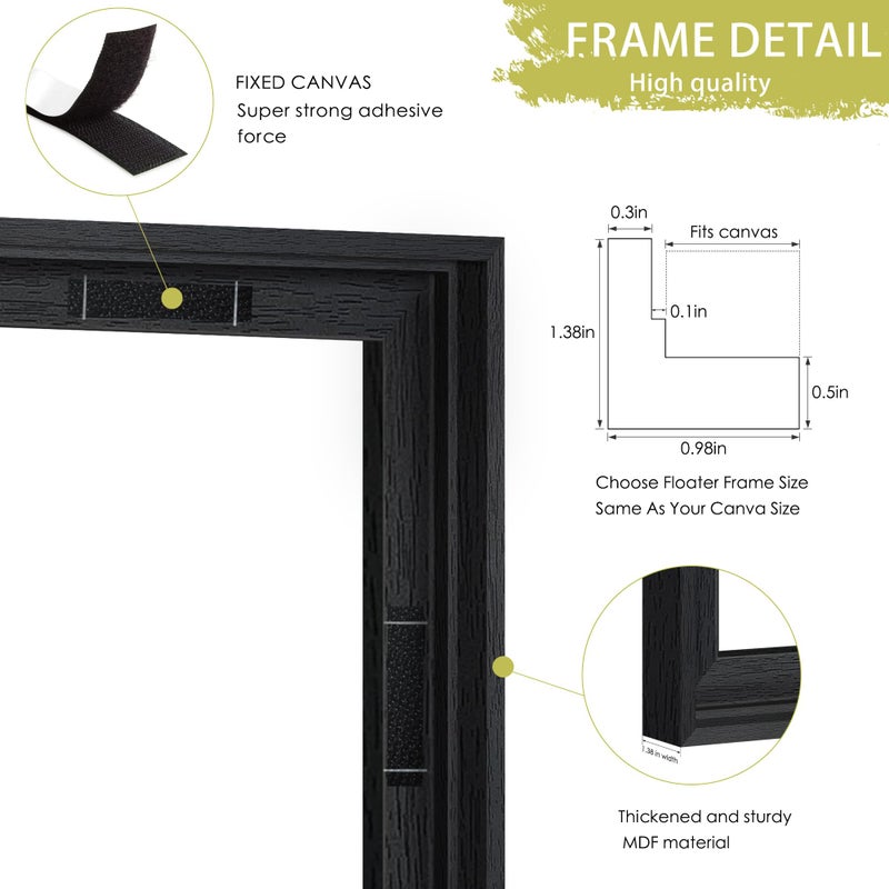 Abtgt 11x14 Canvas Floating Frame with 0.9" Deep, Black Floater Frame for Canvas Paintings with Adhesive, Vertical or Horizontal Wall Art frame for Prints Oil Painting Diamond Decor, 1 Pack. - Image 4