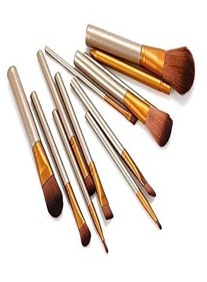 MeeTo Makeup Brush/Set 12 Bridal Makeup Brushes/Portable Makeup Brushes Set for Eyeshadow Eyeliner Eyebrow Lip Cosmetic Tools Kit- 12 Brushes (Golden) - Image 1