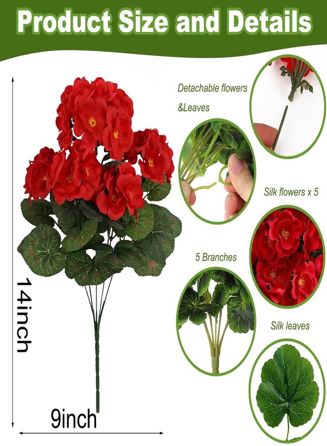 YSSDBBB 8 Pack Artificial Geranium Flowers for Outdoors Geranium Silk Red Flower Outdoor UV Resistant Garden Plants Faux Flowers for Christmas Home Kitchen Table Centerpieces Decor - Image 2