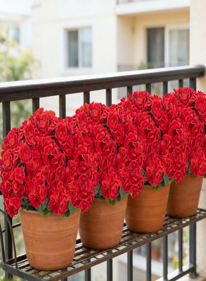 YSSDBBB 8 Pack Artificial Geranium Flowers for Outdoors Geranium Silk Red Flower Outdoor UV Resistant Garden Plants Faux Flowers for Christmas Home Kitchen Table Centerpieces Decor - Image 1