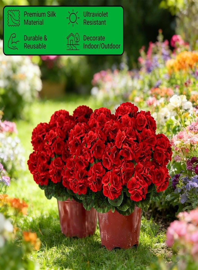 YSSDBBB 8 Pack Artificial Geranium Flowers for Outdoors Geranium Silk Red Flower Outdoor UV Resistant Garden Plants Faux Flowers for Christmas Home Kitchen Table Centerpieces Decor - Image 3