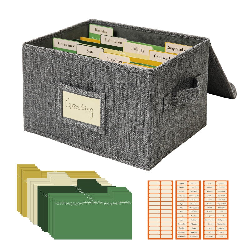 Vienrose Greeting Card Organizer Storage Box with 20 Removable Dividers 84 Selfstick Labels Perfect for Photos Envelopes Scrapbooking Paper Stickers Holder 1 Pack Grey - Image 2