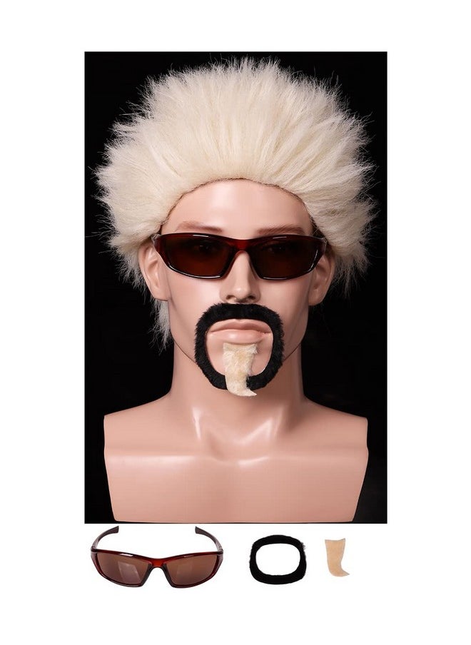 FantaLook FantaLook Short Blonde Wig with Glass and Goatee for Halloween Cosplay Party  - Image 1