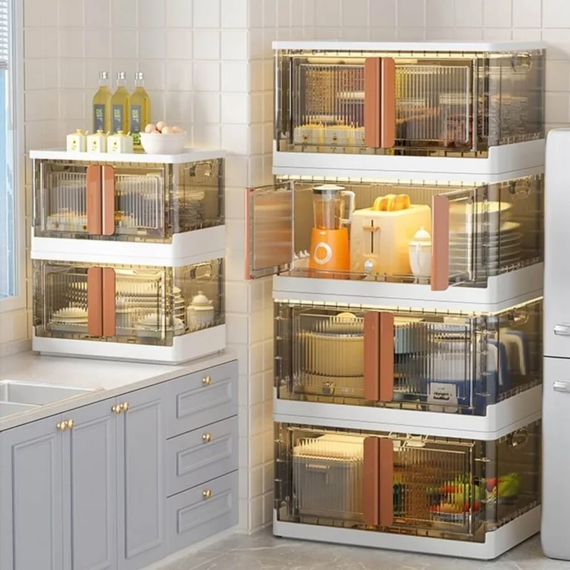 بييف Multi-Purpose Covered Portable Stackable Wheeled Organizer Cabinet 4 Pieces Pink