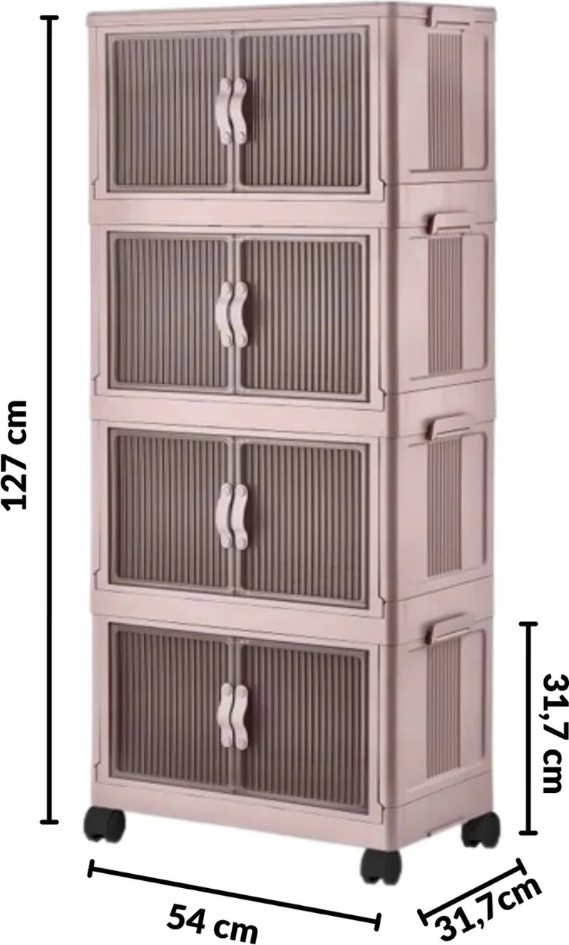 بييف Multi-Purpose Covered Portable Stackable Wheeled Organizer Cabinet 4 Pieces Pink