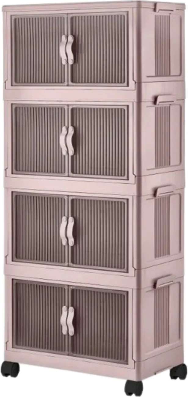 بييف Multi-Purpose Covered Portable Stackable Wheeled Organizer Cabinet 4 Pieces Pink