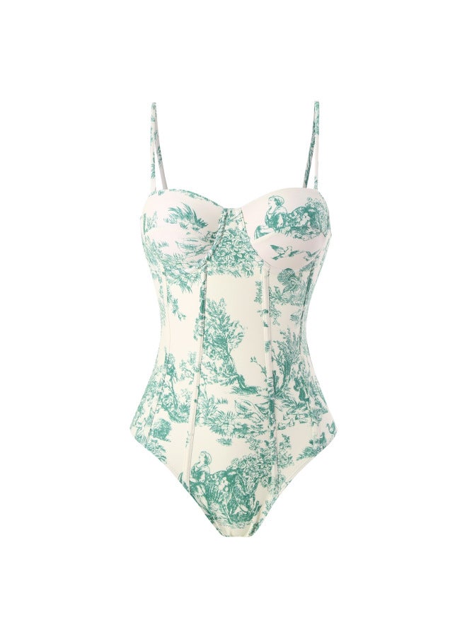 Loquat 2023 European And American Style Swimsuit Women's Tight Slim Retro Strap Sun-proof Long Dress Two-piece Hot Spring Swimsuit-Color:Green Bikini- - Image 5