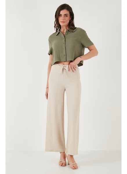 ليلا Waist-Tie Relaxed Cut Crinkle Fabric Trousers Women's Trousers 5869016