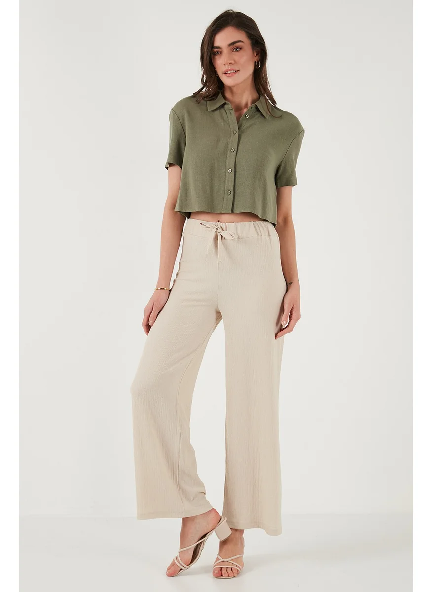 ليلا Waist-Tie Relaxed Cut Crinkle Fabric Trousers Women's Trousers 5869016