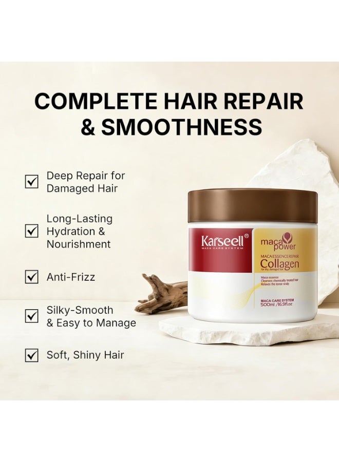 Karseell Collagen Hair Treatment Deep Repair Conditioning Argan Oil Collagen Hair Mask Essence for Dry Damaged Hair 16.90 oz 500ml - Image 2