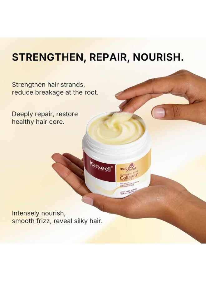 Karseell Collagen Hair Treatment Deep Repair Conditioning Argan Oil Collagen Hair Mask Essence for Dry Damaged Hair 16.90 oz 500ml - Image 3